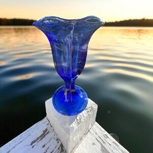 Libbey tulip ice cream dish, cobalt blue, vintage, no flaws